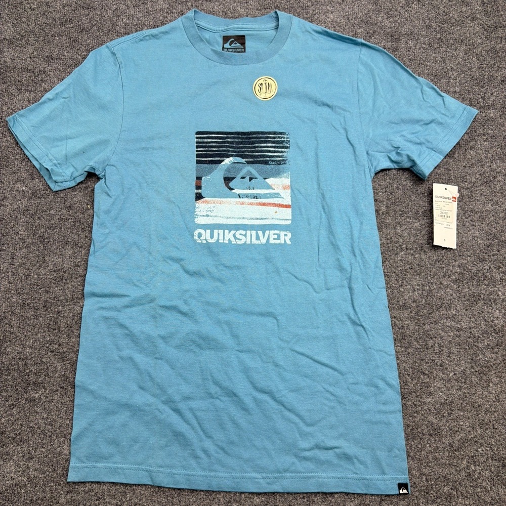 NWT Quiksilver Men's Small Wonderkid Slim Fit Graphic T-Shirt Blue Wave Logo